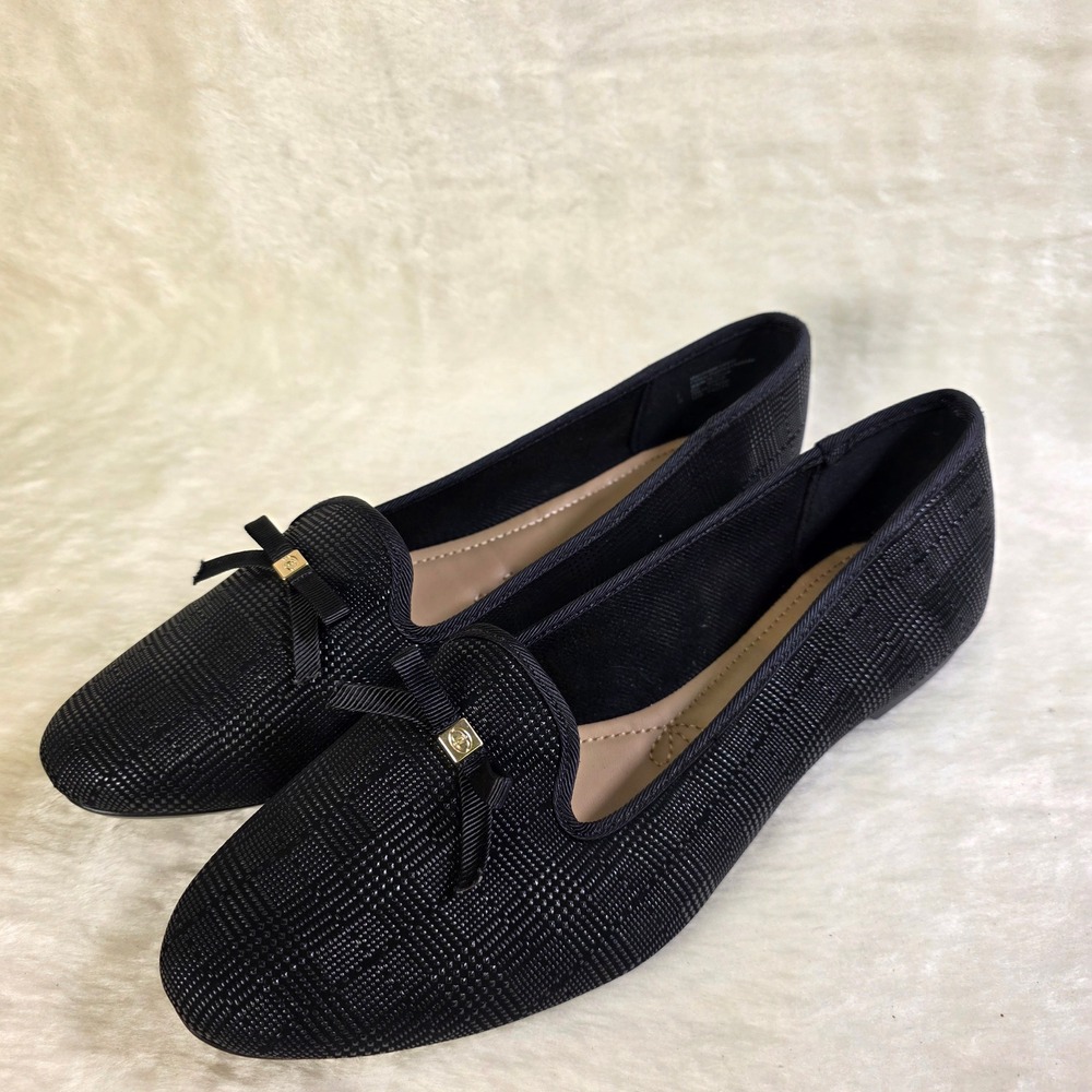 Charter Club Ballet Flats Loafers Black Bow Textured Women 12M NEW